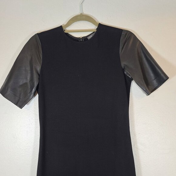 Vince Knit Sheath Knit Dress Short Leather Sleeves Black Size 2 - Picture 4 of 11